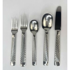 Yamazaki REGALIA 5 Pieces Setting Stainless 18/8 Glossy Diagonal Lines Flatware